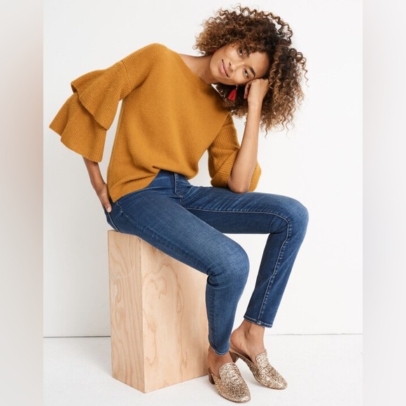 Madewell Golden Wool Boat Neck Tier-Sleeve Pullover Sweater Women’s Size Medium - Picture 2 of 11